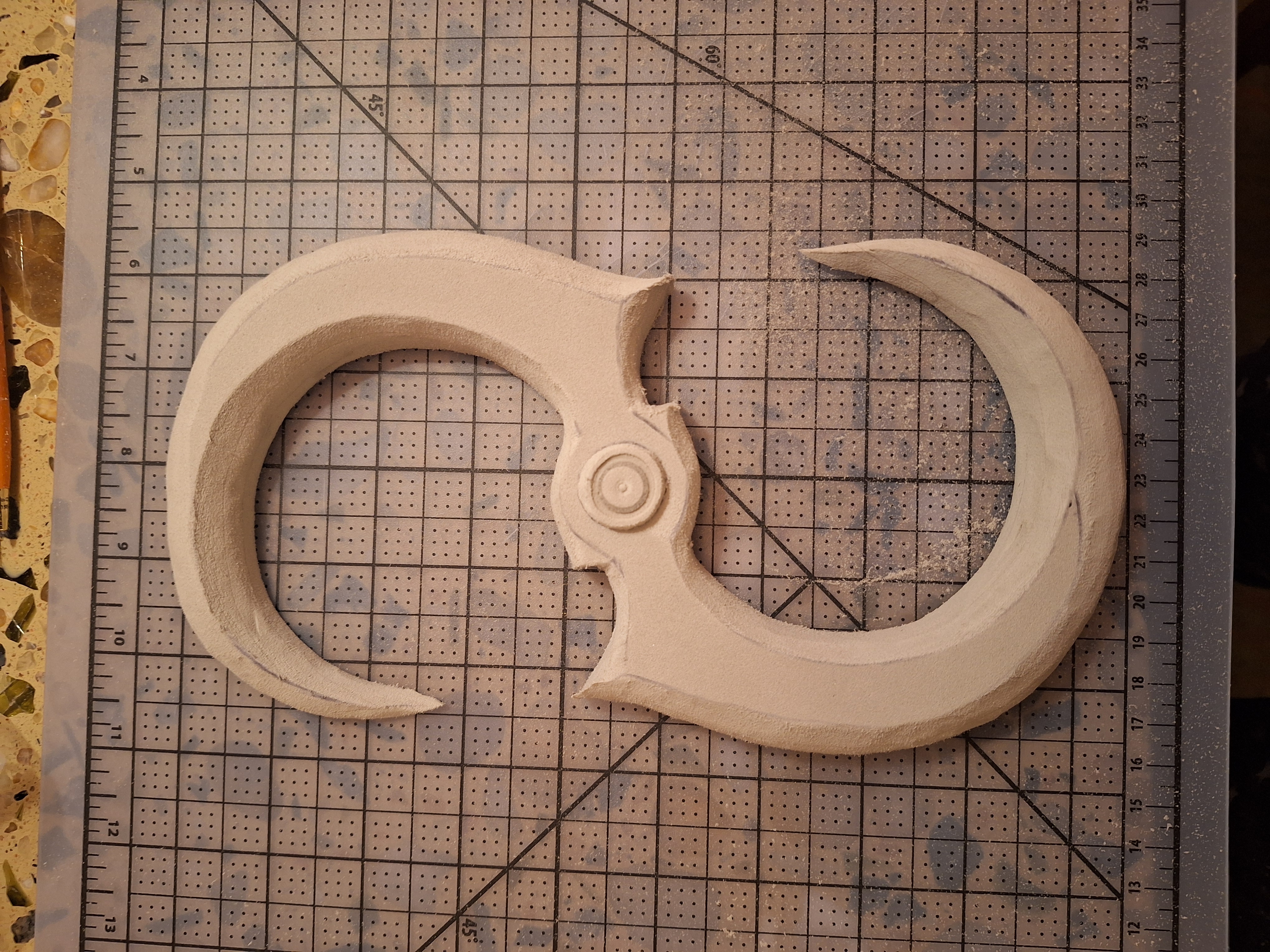 The replacement front piece taking shape in white EVA foam.
