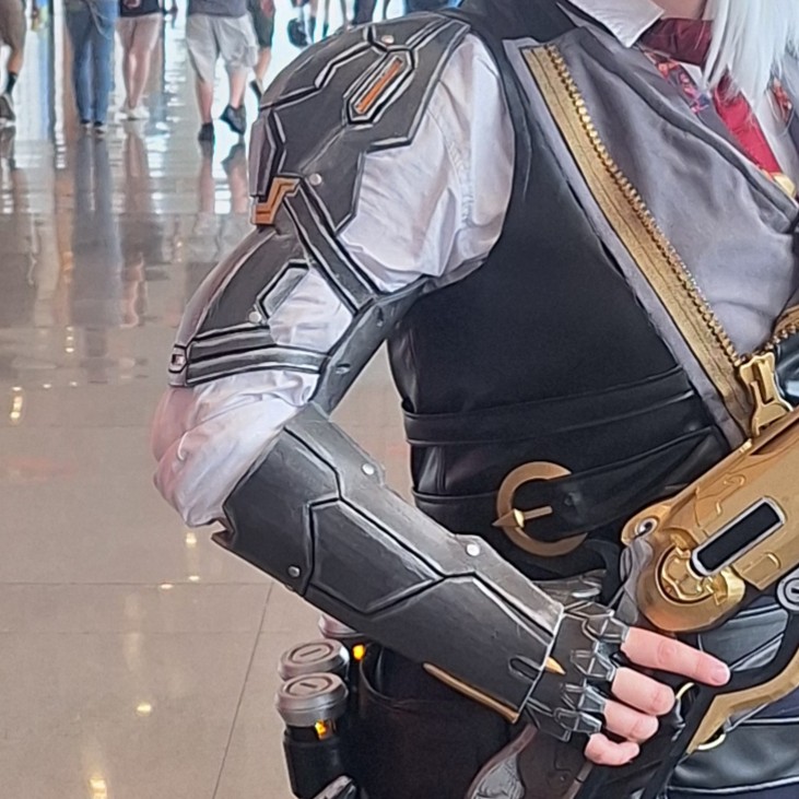 Wearing shoulder, bracer, gloves
