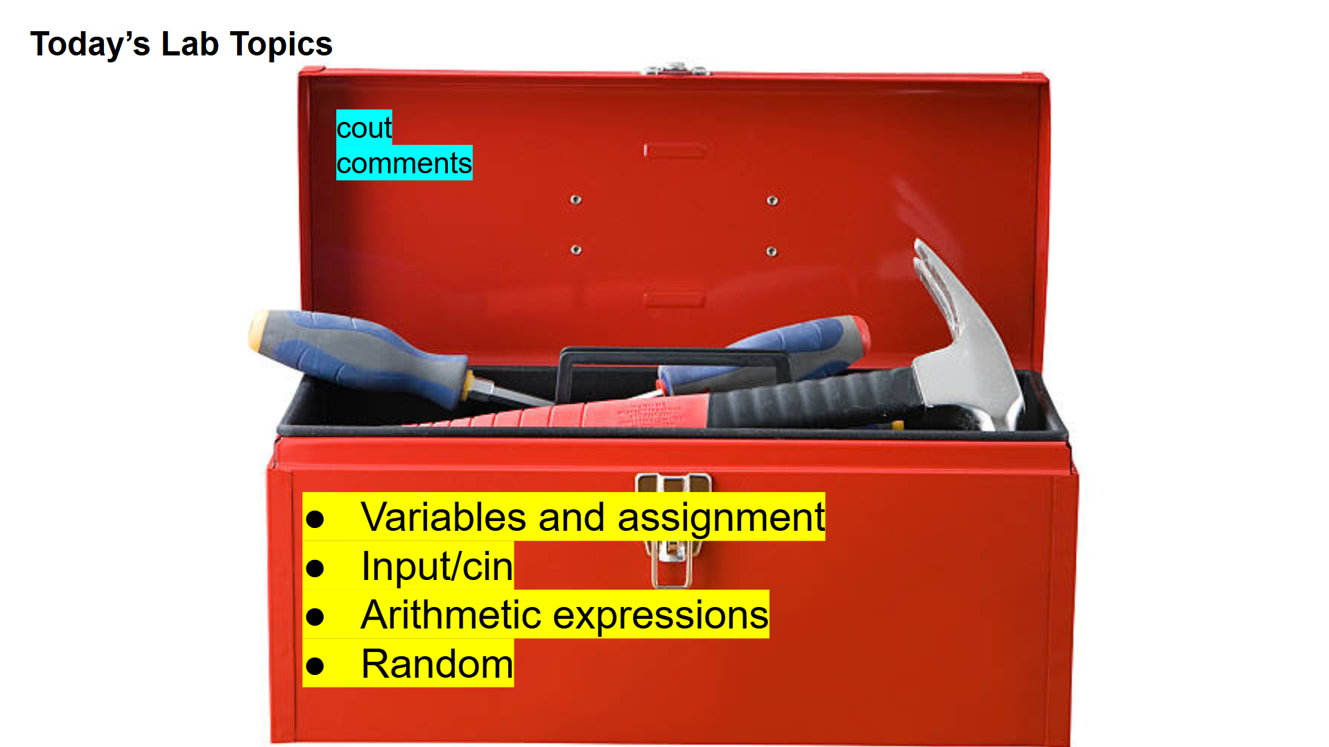 Toolbox with coding tools before and after