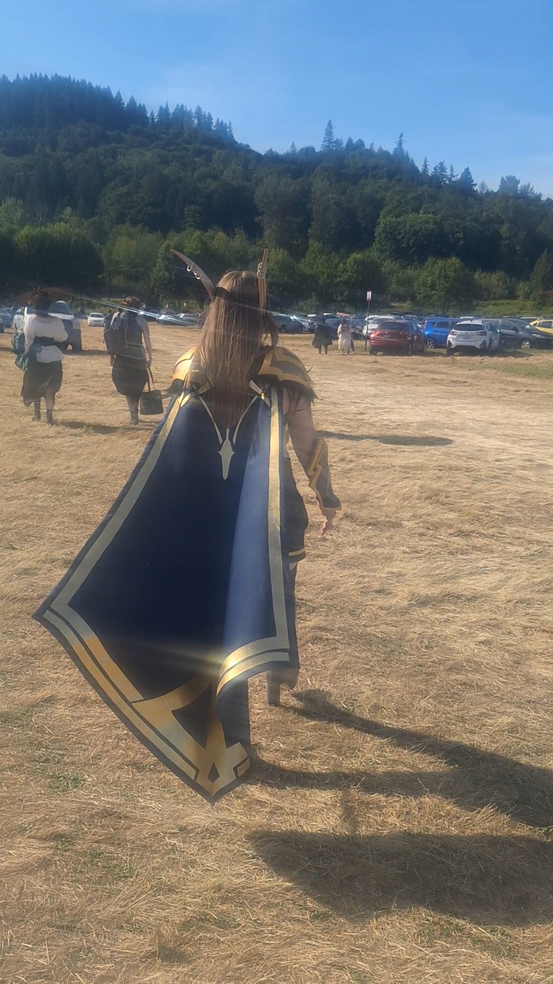 Walking with cape fluttering behind